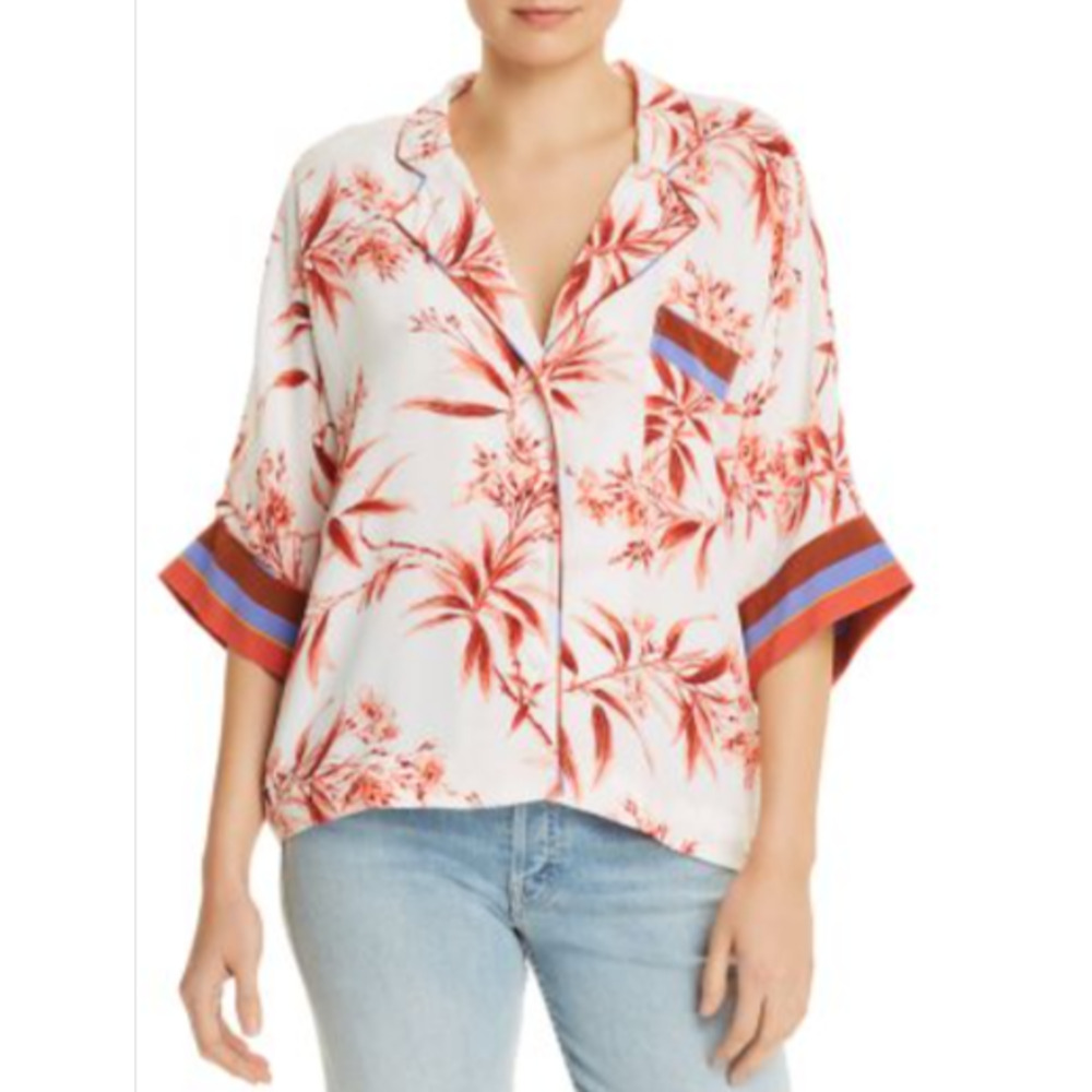 JOIE BAYLEY 3/4 KIMONO SLEEVE FLORAL RELAXED TOP PORCELAIN MSRP $248 M 6-10